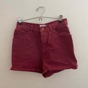High waisted red denim shorts